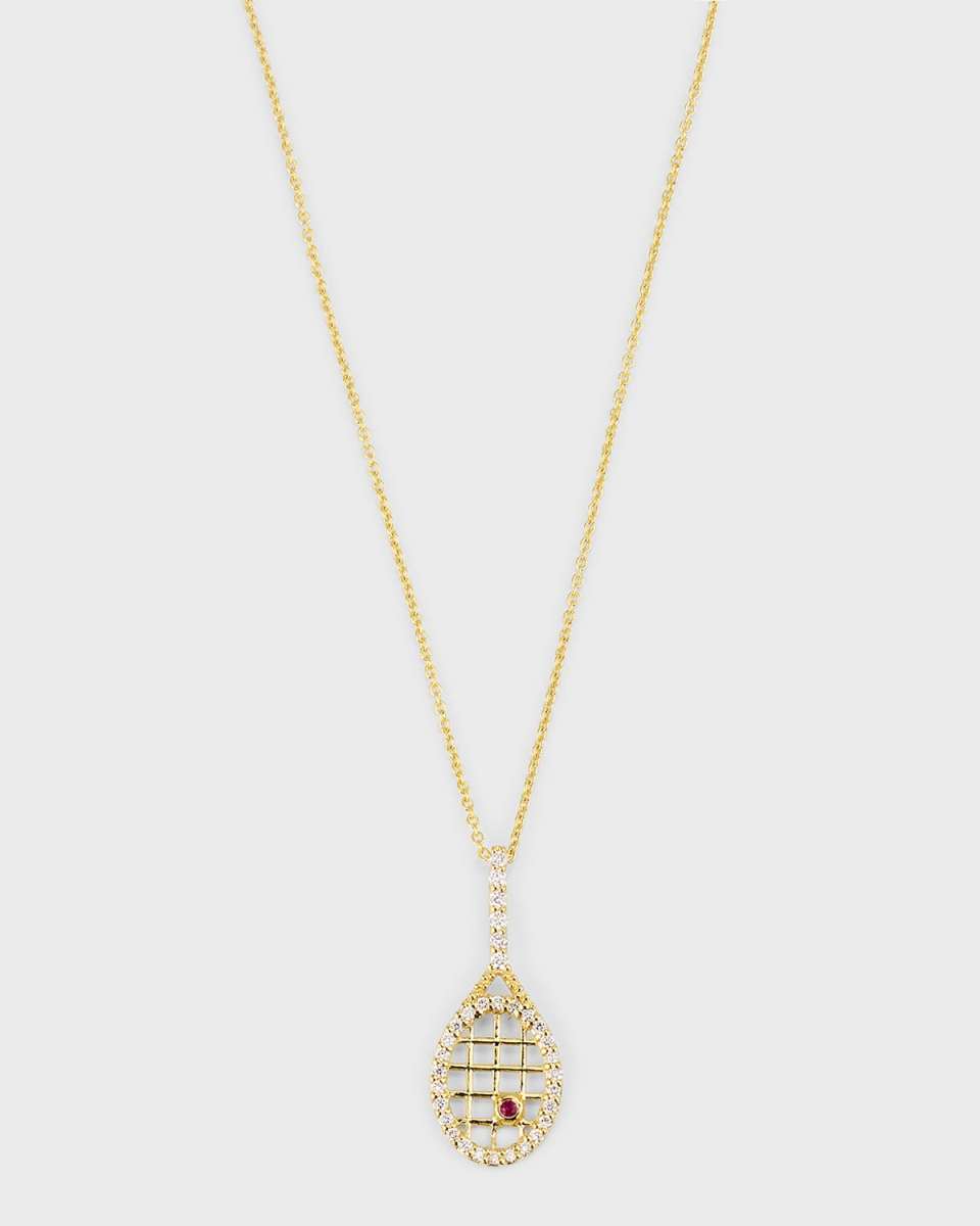 18K Yellow Gold Diamond Tennis Racquet Necklace